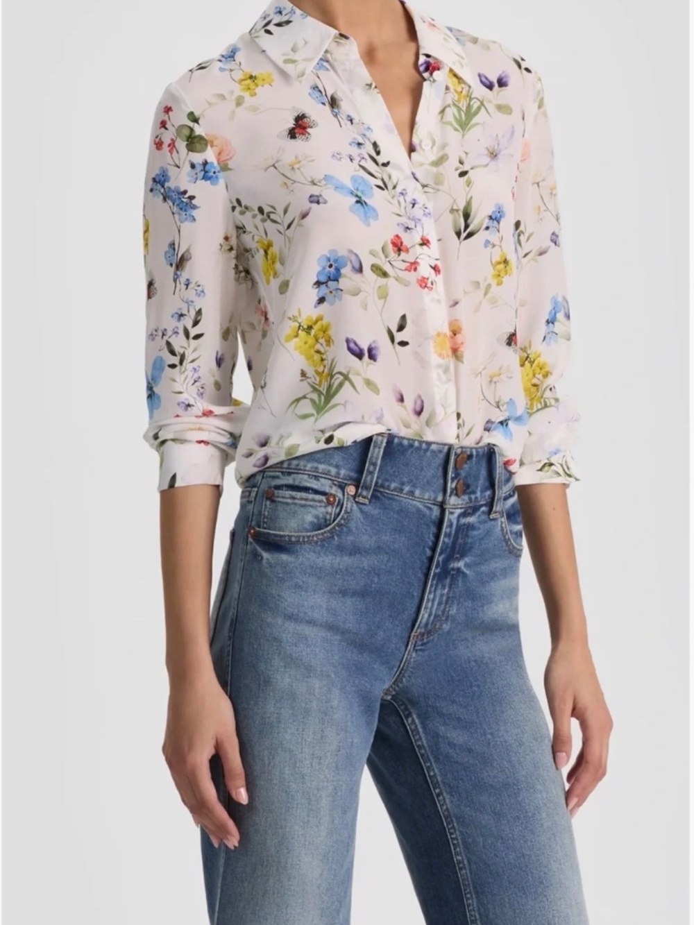 Alice + Olivia Willa Silk Floral Blouse In Twisting Vines White NWT Sz XL - Picture 4 of 15